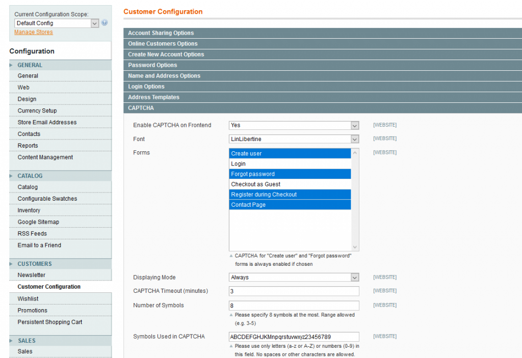 activare CAPTCHA in magento 1.9